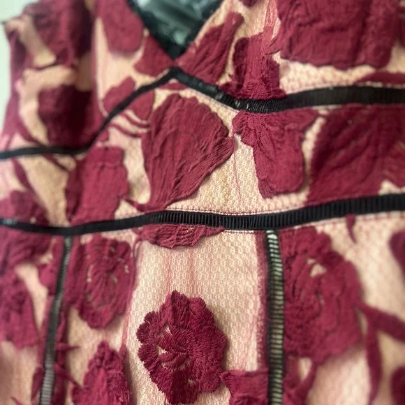 Lulu's Burgundy & Nude Floral Lace Midi Dress - Picture 2 of 6